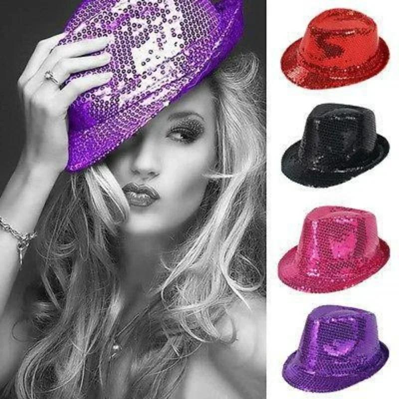 Moda Adulto Bambini Generale Cappello a Cilindro con Paillettes Hip Hop Danza Spettacolo Cappello Jazz con Paillettes Cappello da Cowboy Danza Spettacolo Cappelli da Festa
