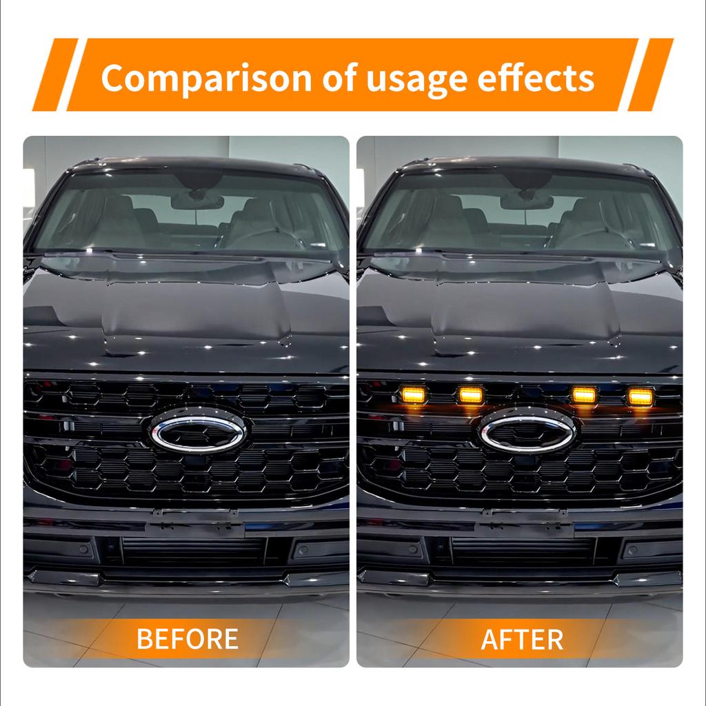 4PCS Grill Led Lights Compatible with 2023-2025 Ford Everest Bright Amber LED Grill Lights Waterproof Front Grill Trim Lamps