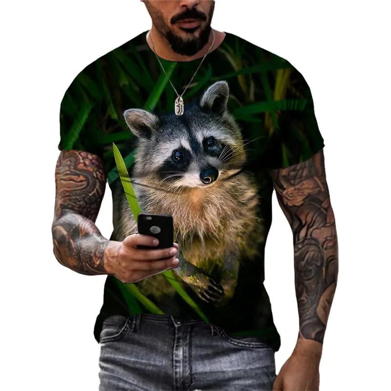 3D Printed Funny Raccoon T Shirt For Men Cute Animal Pattern T-Shirts Summer Fashion Casual Round Neck Tees Loose Short Sleeves