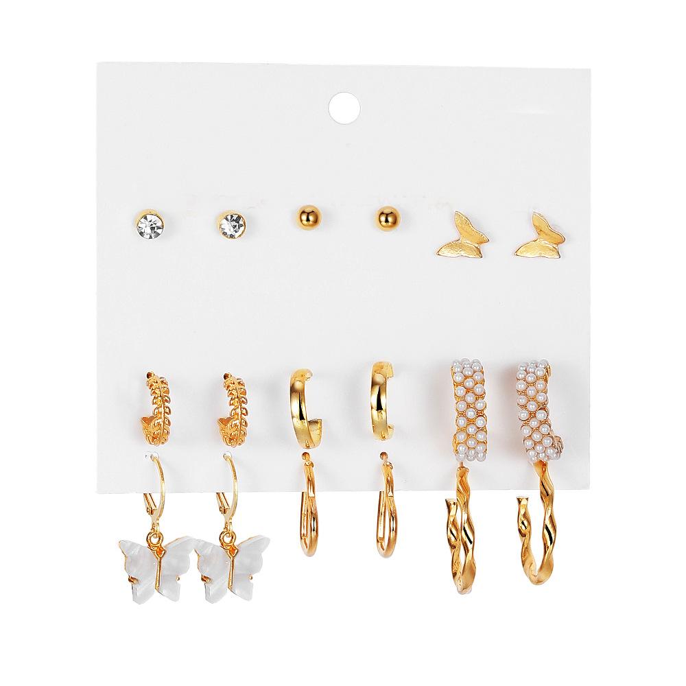 Alloy Ear Ring Square Geometric Shape Earrings Set - 6-piece Vintage Pearl Packaged Earrings Jewelry Set