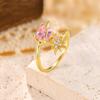 Luxury Sparkling Pink Zircon Heart Ring for Women, 14K Gold Plated Geometric Star Ring, Fashion Dainty Jewelry Wedding Gift