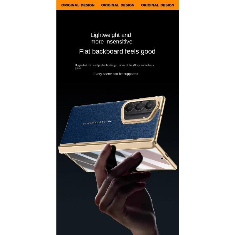 Husă simplă din piele electroplată cu balamale cu arc pentru Samsung Galaxy Z Fold 7, protecție completă din sticlă temperată pentru capacul din spate