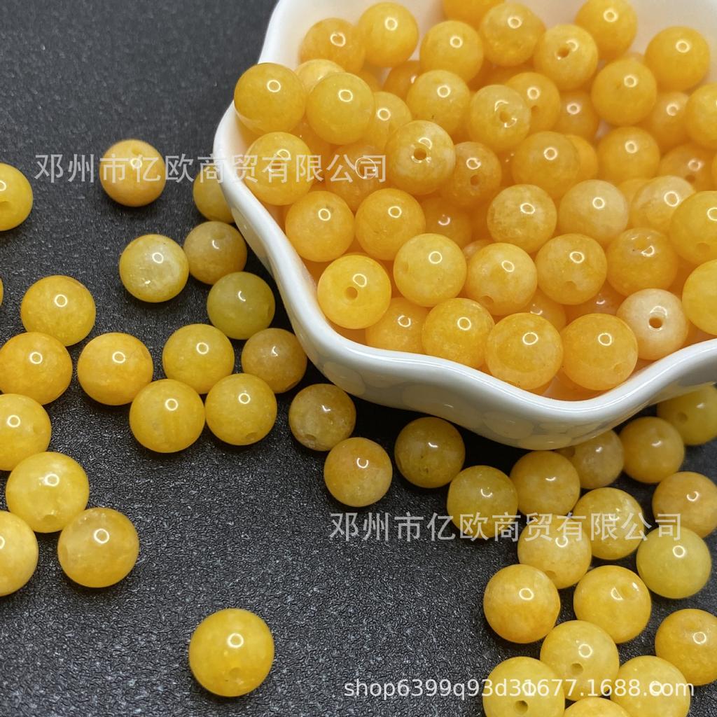 Amber Jade Chicken Fat Yellow Crystal Round Beads for DIY Jewelry Making - Multi-Treasure Accessories