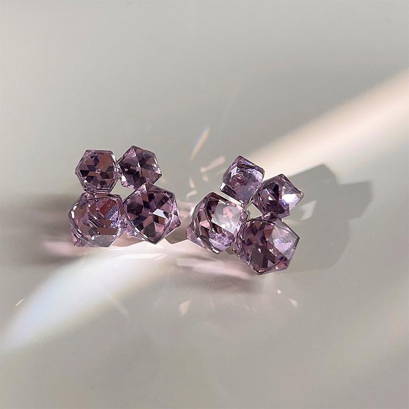 

Purple Crystal Flower Earrings for Women Korean Fashion Jewelry Wedding Party Elegance Accessories Set 02