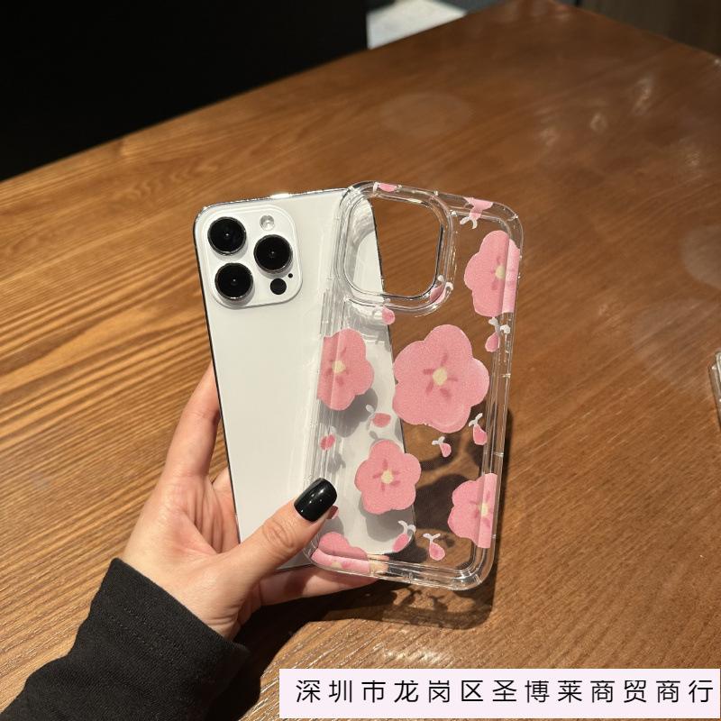 Pink flower for apple 14promax mobile phone case 13/12/11 xsmax new airbag transparent