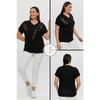 Large Size New Season Casual Comfort Model Stripe Sequin Patterned Short Sleeve V-neck Combed Cotton Tunic T-shirt