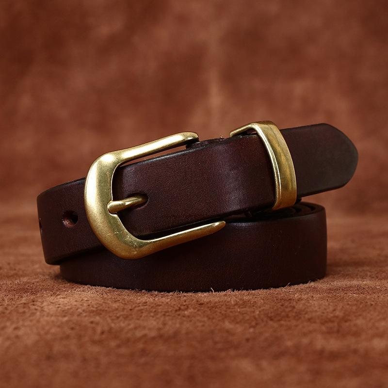 Women's Retro Rub Colored Distressed Pleated Washed Leather Belt Women's Genuine Leather Vegetable Tanning Leather Fashion Jeans Belt