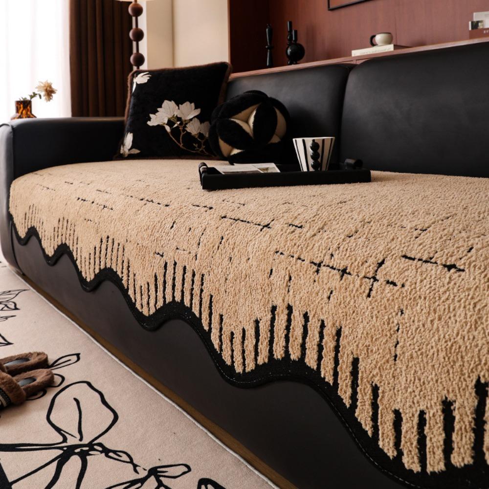 

Striped Plush Warm Sofa Cover Non-Slip Straight-row Sofa Cover Cloth Living Room S коричневый