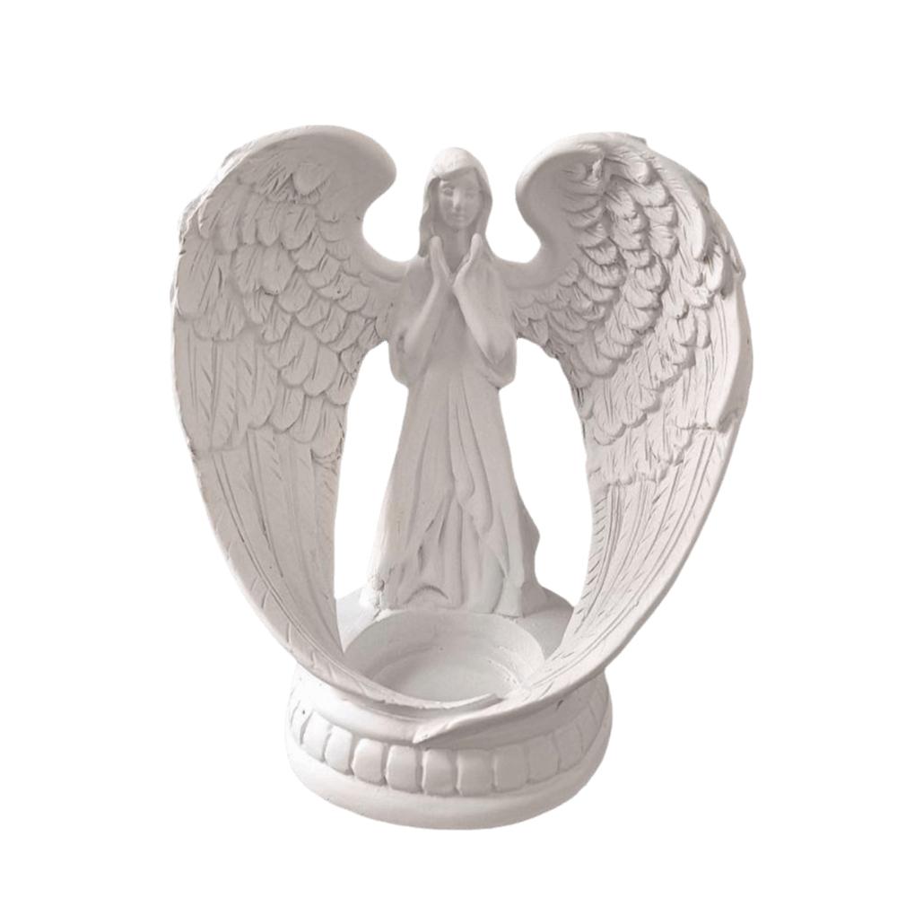 White Resin Carved Figure Candle Holder Decor  Outdoor Courtyard Corner Accent Decor