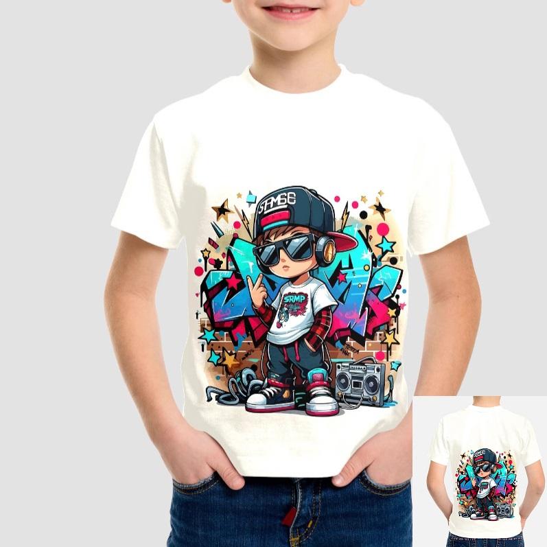 Summer Round Neck Hip - Hop Cartoon Character 3D Printed Top Fashionable Casual Short Sleeved Children's Boy T-shirts