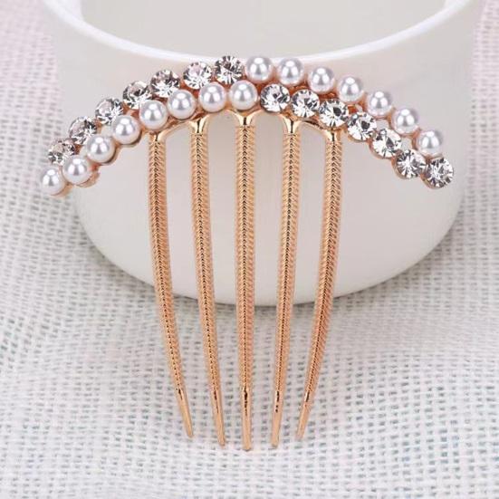 Elegant Faux Pearls Rhinestone Hair Comb Simple Women Bride Golden Simple Decor Hair Stick Wedding Birthday Hair Accessories