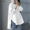 ZANZEA Blusa Casual para Mujer con Cuello Solapa Dobladillo Asimétrico Manga Larga Holgada