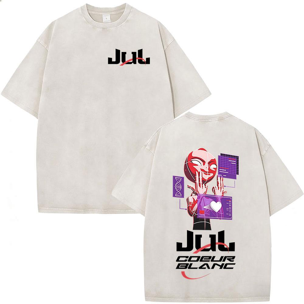 French Rapper Jul Vintage Acid Washed T Shirt Mens Women Clothing Cotton Loose Tshirt Fashion Short Sleeve Tshirts Streetwear