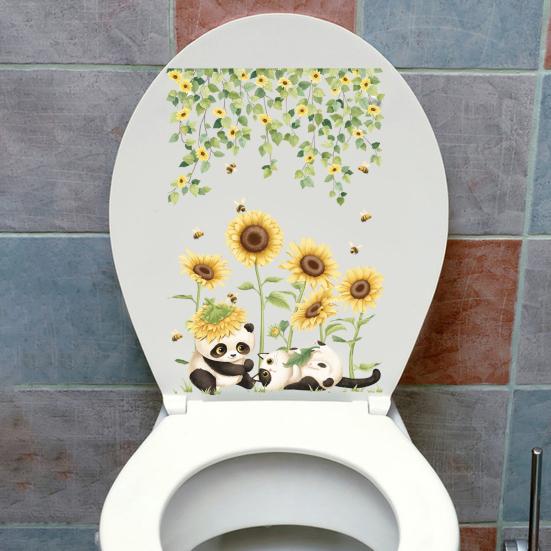 Toilet Sticker Creative Flower Pattern Toilet Lid Sticker Removable No Residue Wall Decals for Home Bathroom