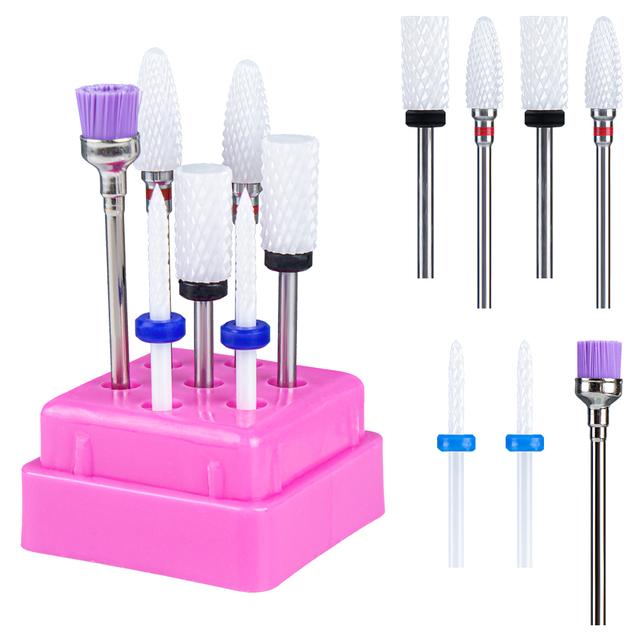7pcs Ceramic Nail Drill Bits Set Milling Cutter for Manicure Machine Accessories Rotary Burrs Pedicure Cutter for Remove Gel Bit