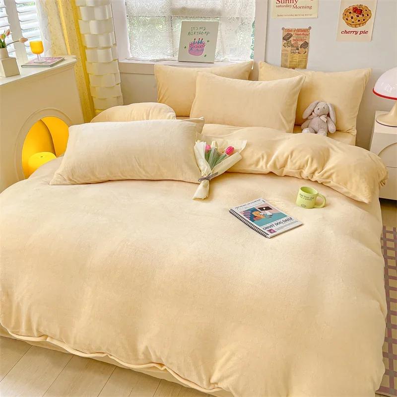 Simple Milk Fleece Warm Autumn Winter Duvet Cover Set 220x240 Soft Fluffy Queen Bedding Set Plush Warmth Blanket Cover Sets Cozy