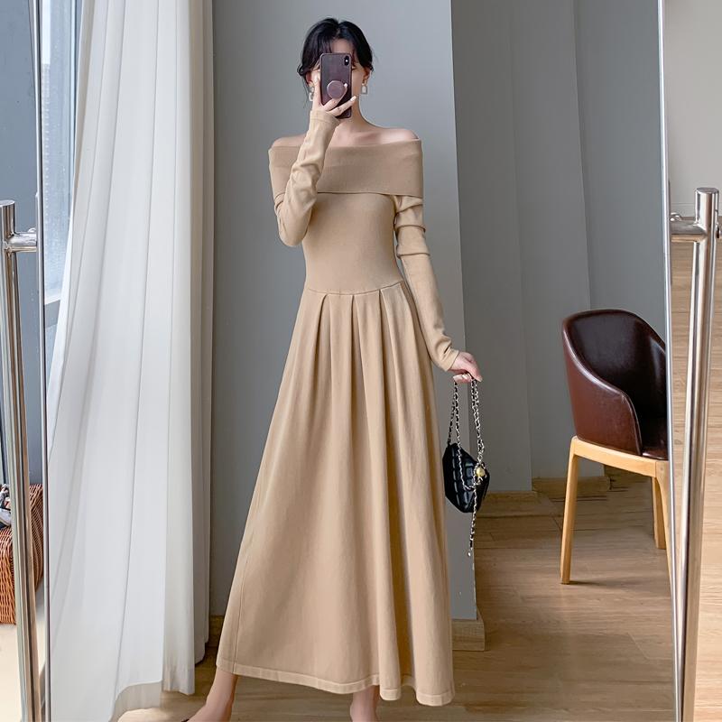 Sexy Off Shoulder One Piece Dress Women's New Solid Elegant Slim Knitted Long Dresses Korea Chic Designer Casual Party Clothing