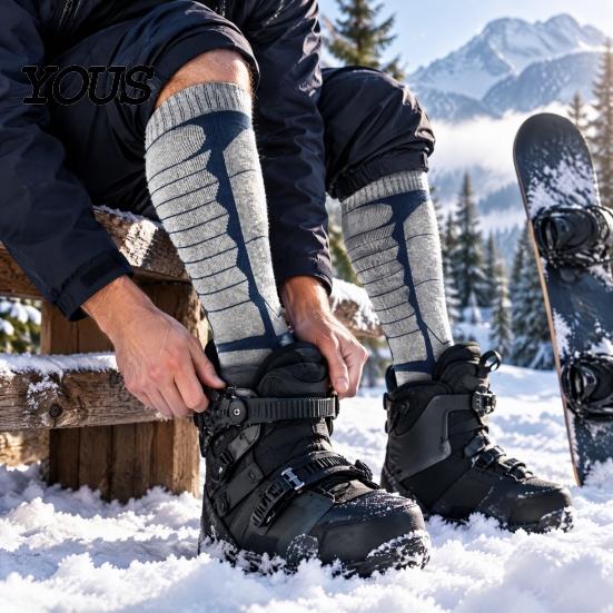 Thermal Socks for Camping Unisex Cotton Ski Women Men, Snowboard Socks, Non Slip Outdoor Winter Sports Cuff Warm Skiing Snowboarding Hiking