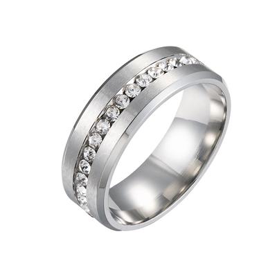 8mm Wide Single Row Full Diamond Zircon Ring Electroplated Black Stainless Steel Pair Ring