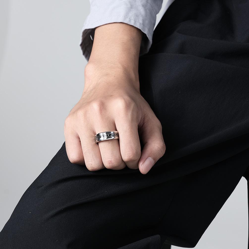 Ring mit nordischer Wikinger-Schrift, Carbonfaser, Titanstahl, Runenmotiv, Edelstahl