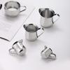 Set of 4 Stainless Steel 3 oz Milk Creamer Cups with Pointed Spout, 90ml Latte Art Cups for Coffee Mixing.