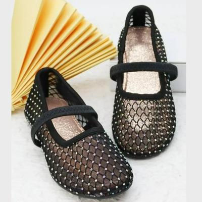 Bailarinas de Malla con Encaje de Lujo para Niñas Diseño Elegante Cubiertas de Pedrería Zapatos Bailarinas de Red para Niños Vestido Infantil