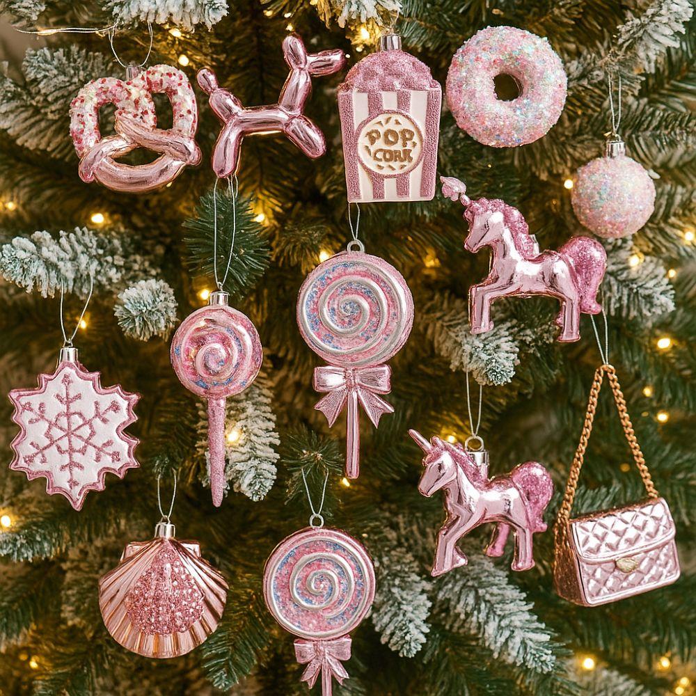 Merry Christmas Pink Hanging Cartoon Christmas Hanging INS 3D Christmas Tree Decoration Pendant Festival Window Display Decor