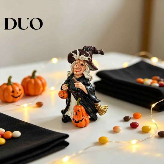 Decorative Resin Pumpkin Figures Halloween Witch Figurine, Vintage Hand-Painted Ornament, Spooky Tabletop Collectable Gifts Decor for Desk Shelf