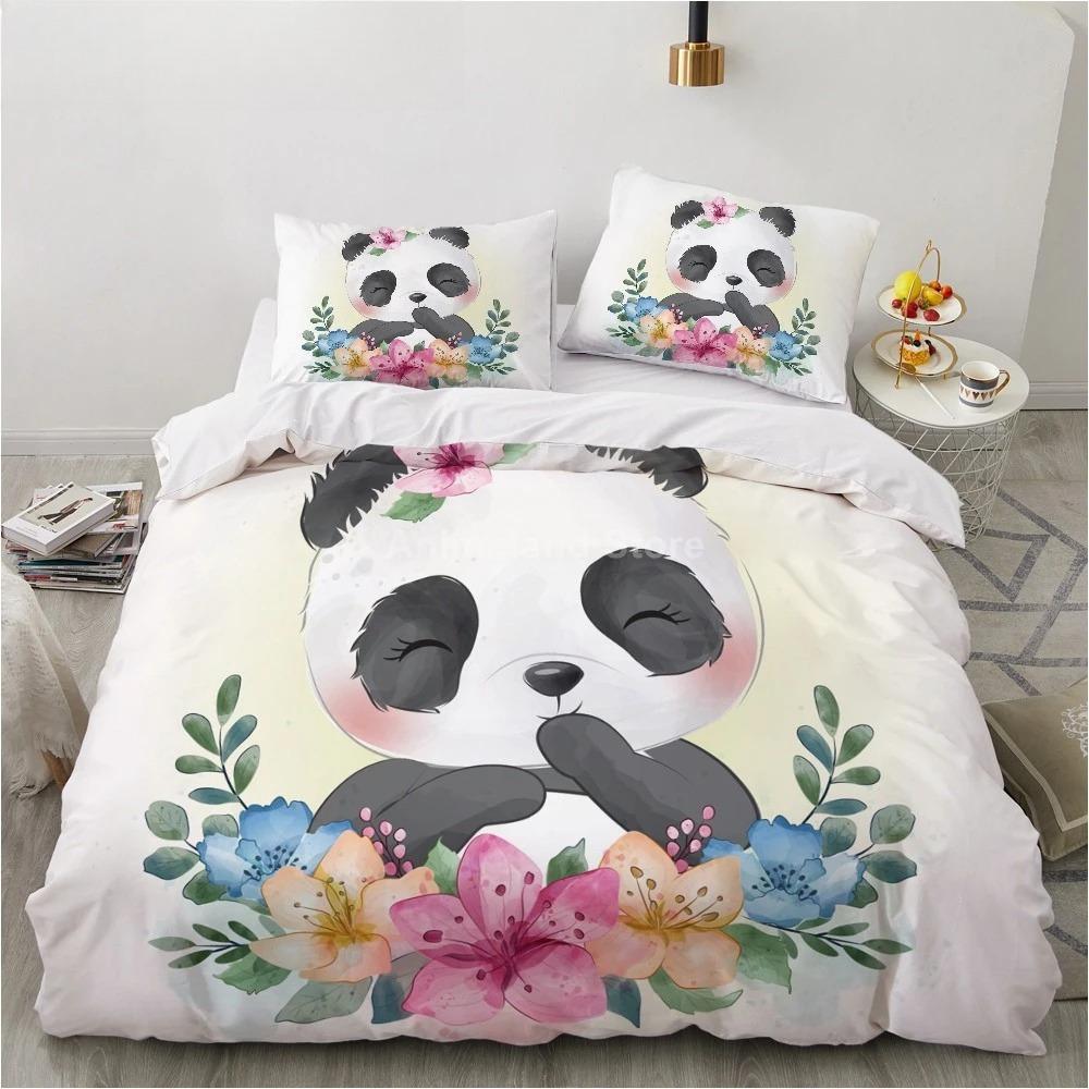 Cartoon Lovely Panda Bedding Set White Bed Linen 3D Print Gift for Kids Girls 2/3pcs Twin Single Queen King Size Duvet Cover Set