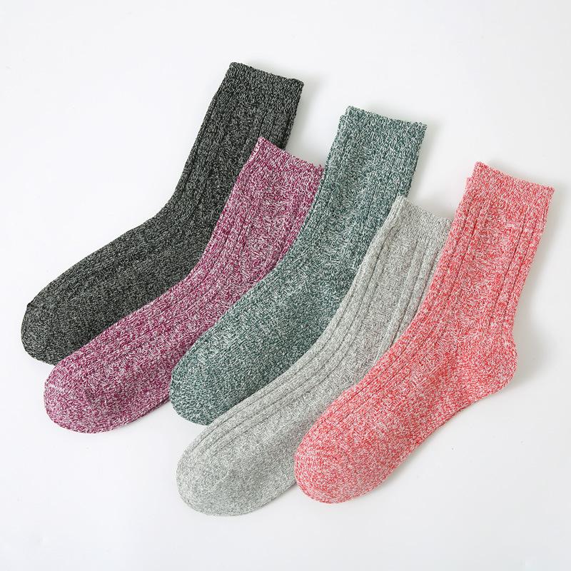 5/10 Pairs Comfortable Casual Autumn Winter Thickened Warm Women's Socks Women's Double Needle Double Thread Wool Socks Solid Color Mid Calf Socks