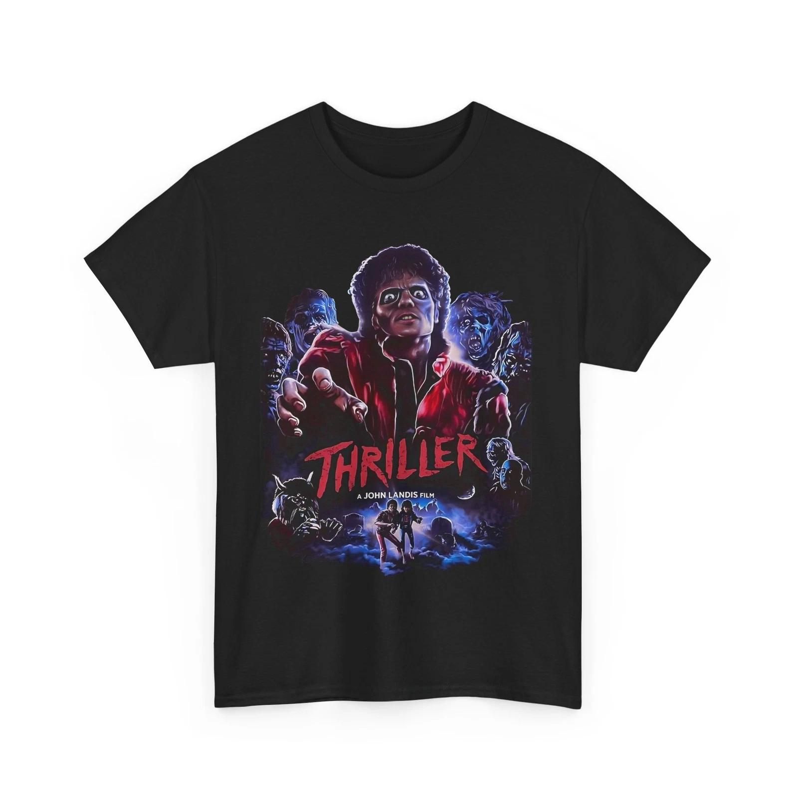 Michael Jackson Thriller MJ 100% Cotton T-shirt Mens Tees Top Unisex Heavy Cotton Tee S