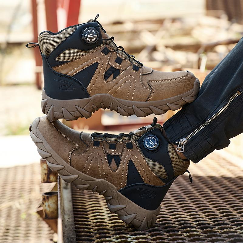 swivel button safety shoes anti-slip work shoes high-top micfiber leather work sneakers industrial waterproof work boots for men
