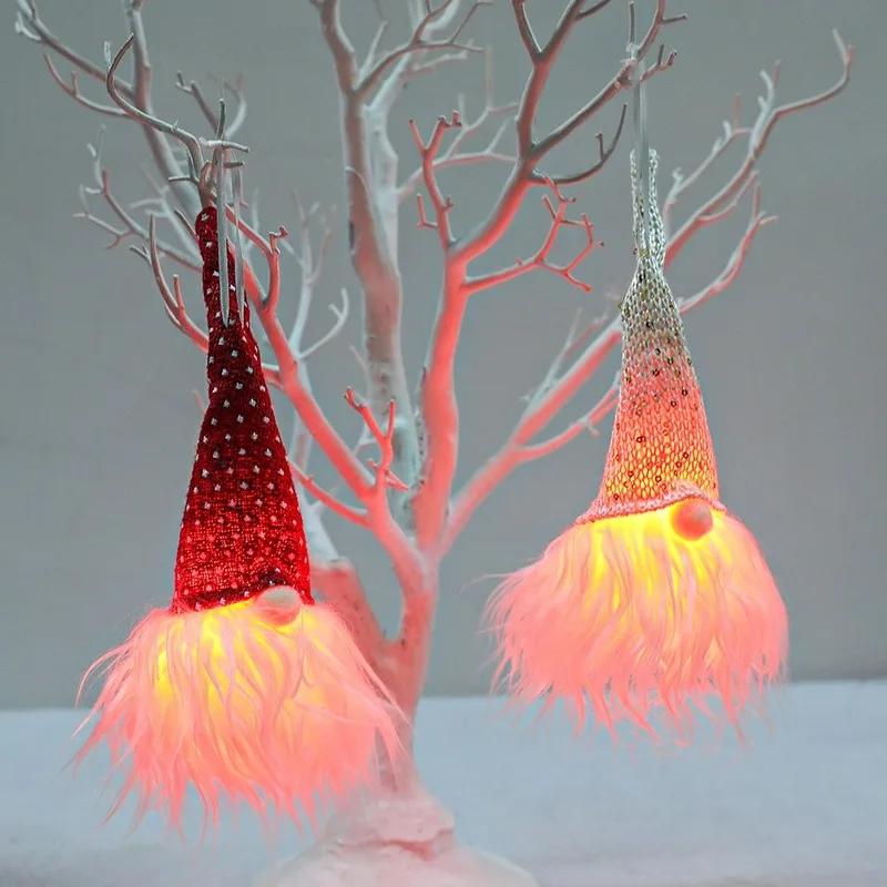 New Fashion Christmas Ornaments Forest Old Man with Lamp Pendant Faceless Doll Luminous Small Pendant Tree Ornaments