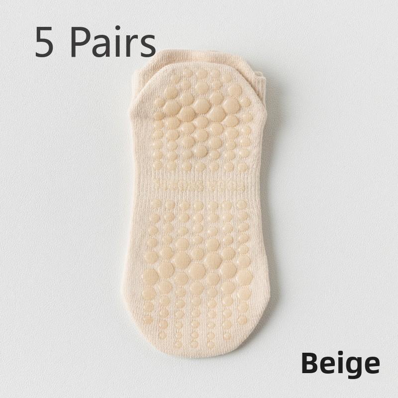 5 Pairs of Women's Spring and Autumn Mesh Ear Lifting Pure Cotton Indoor Fitness Silicone Non Slip Boneless Sports Boat Socks