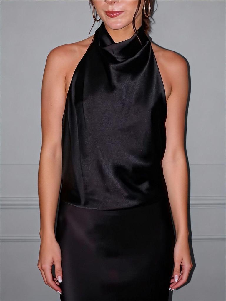 2025 Summer European & American Style Silk Satin Halter Neck Top