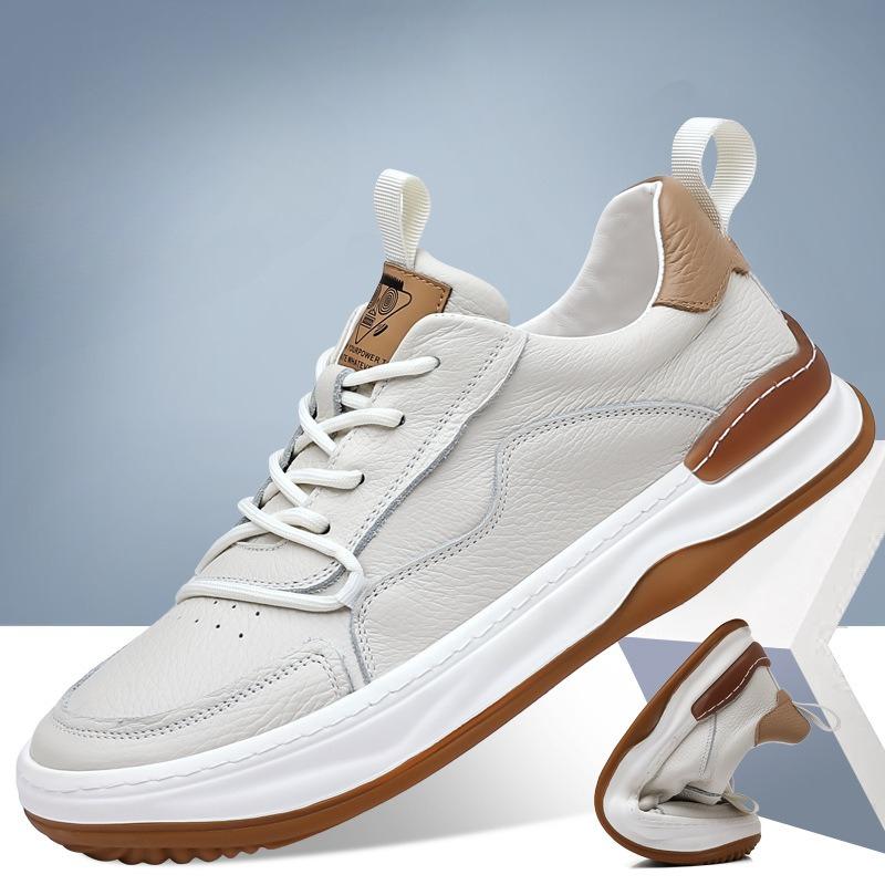 Fashion Men's Genuine Leather Casual Sneakers Top Grain Cowhide Platform Sole Breathable Comfortable Clown Style Fashion Derby Shoes