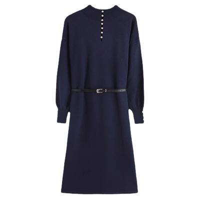 Retro Royal Sister Stil Einfarbig Mittellang Innenpulloverkleid Winter Halboher Kragen Basic Strickkleid