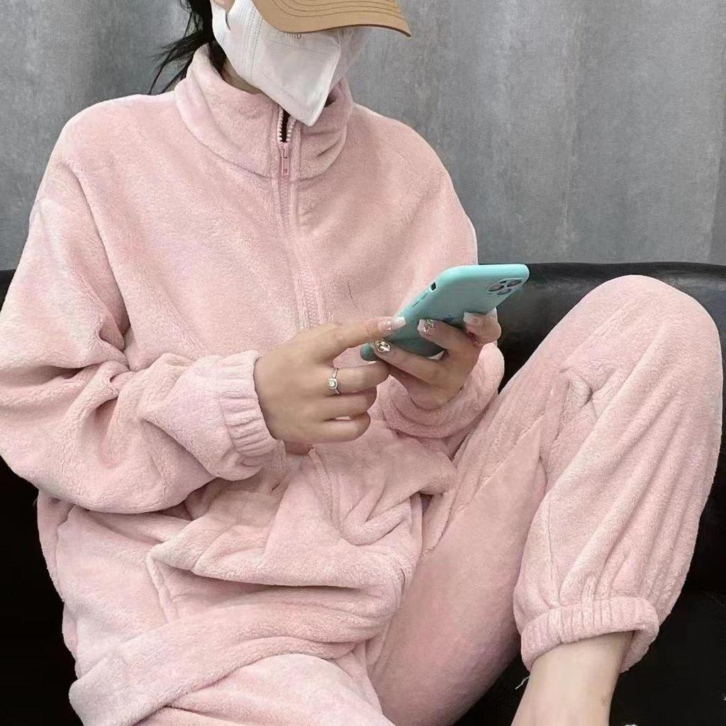 2024 Korean Coral Fleece Autumn/Winter Velvet Warm Casual Home Suit