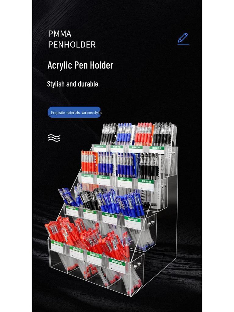 Acrylic Price Tag Display & Pen Holder Stand for Stationery Stores
