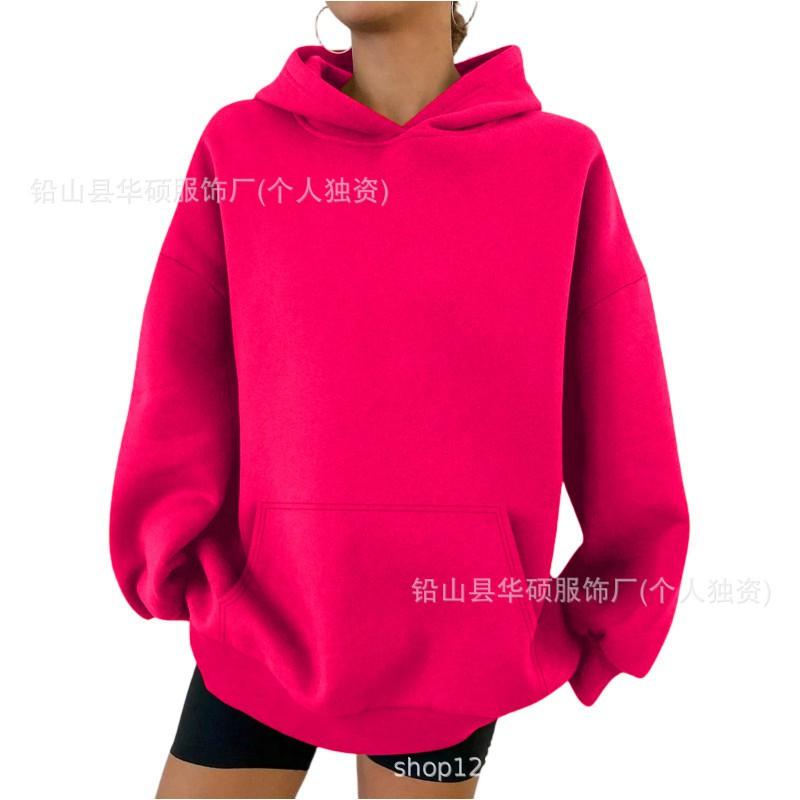 Womens Oversized Drop Shoulder Hooded Sweatshirt Casual Streetwear Long Sleeve Pullover In Solid Colors