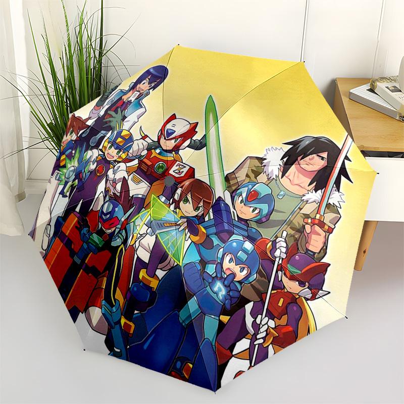 

1pc Mega Man Automatic Folding Outdoor Umbrella - Portable 3-Fold Design with 8-Bone Iron Frame, Perfect for Fans, Travelers, Daily Use, and Gift