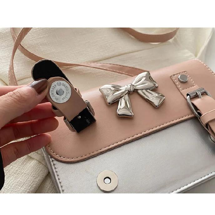 Fashion Square Small Crossbody Bags Bowknot Decor Flap Shoulder Bag For Summer Travel Daily Used
