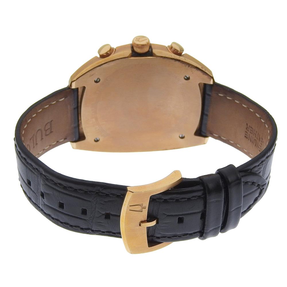 BULOVA curve Watches 98A156 Chronograph blackDial Plated Gold/leather Quartz Chronograph mens Used