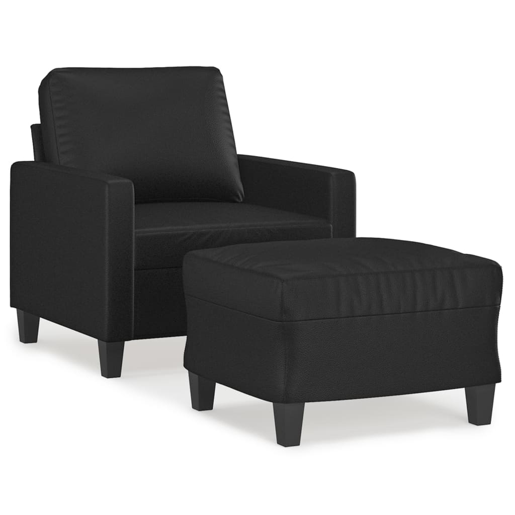 Vidaxl Fotel Z Podnóżkiem, Czarny, 60 Cm, Sztuczna Skóra