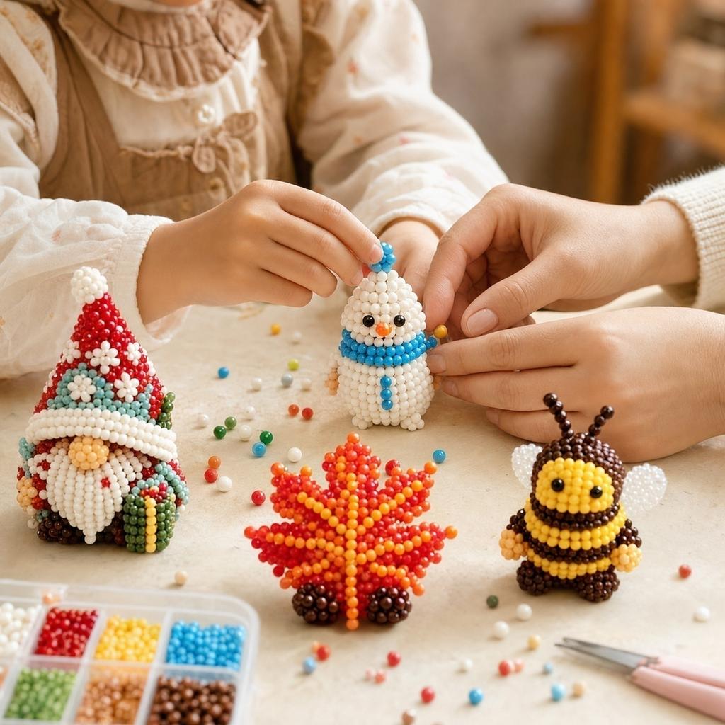 3D Perlen Saison-Gnom DIY-Set 4-teilig Handgefertigtes Perlenbastelset für Anfänger und Erwachsene Heimdekoration und Geschenk