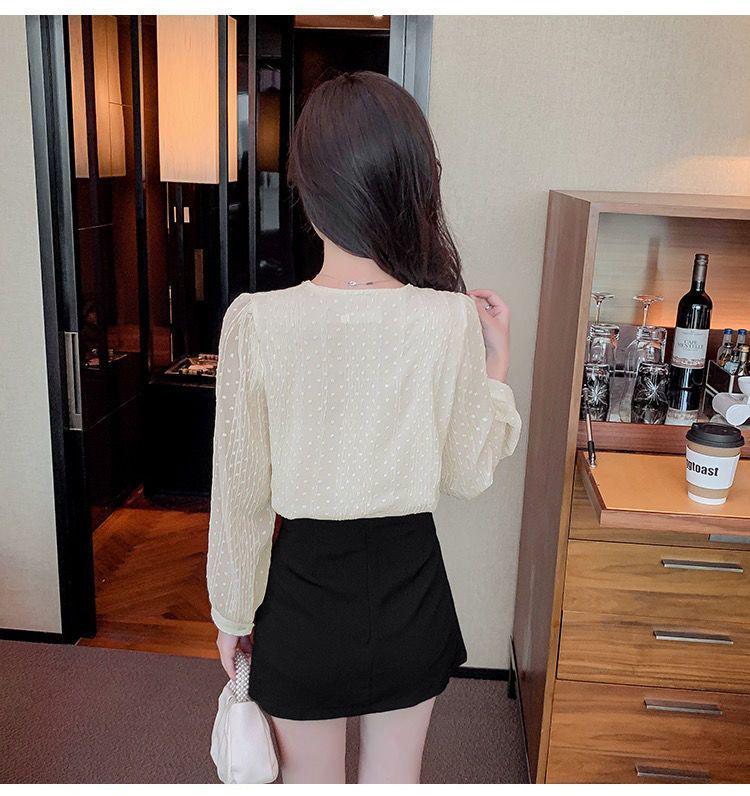 2024 Spring Women's Chiffon Blouse with Peter Pan Collar, Slimming Long Sleeve Top