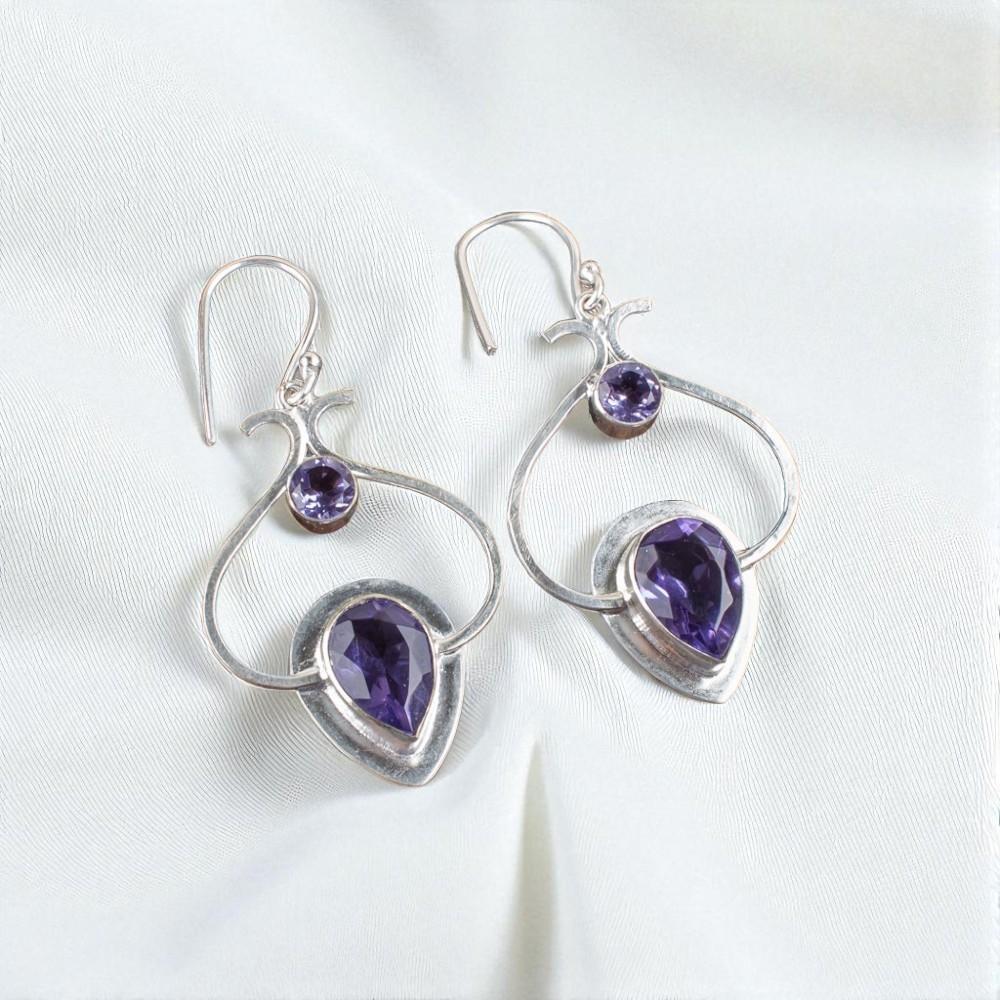 Iolite Gemstone 925 Sterling Silver Jewelry Handmade Drop/Dangle Earrings 2.2" EE-80-8