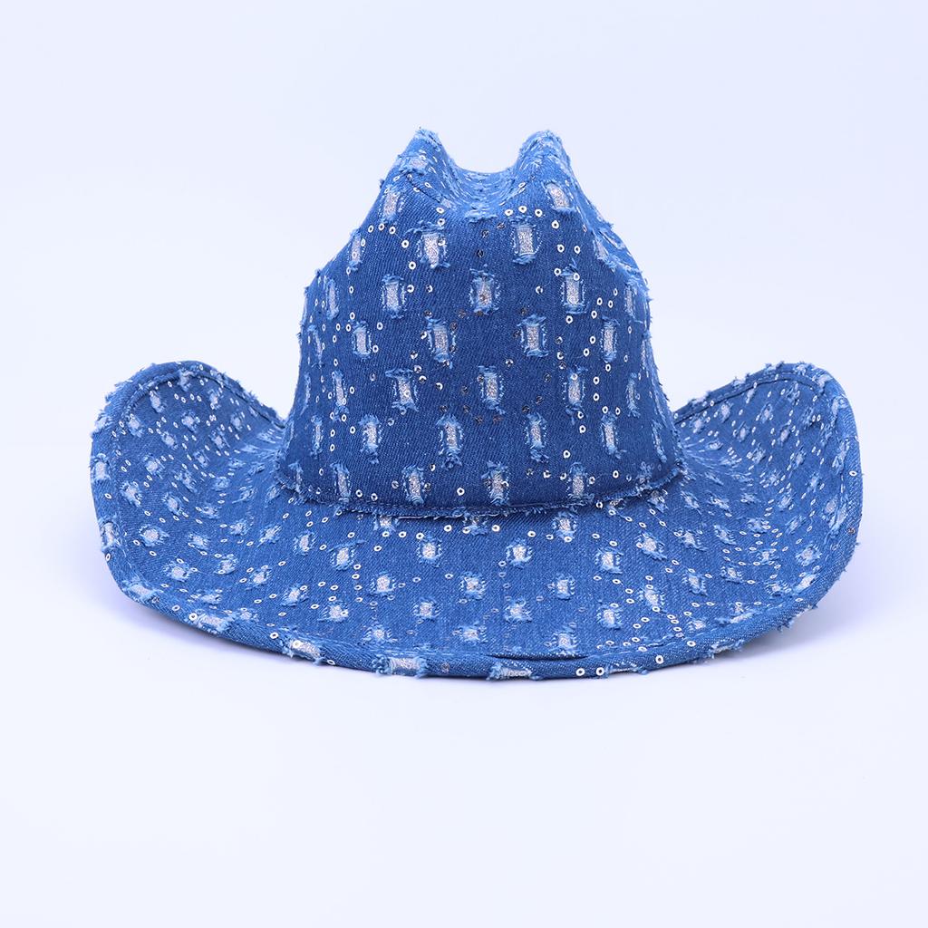 Retro And Old Denim Top Hat Cross-Border New American Western Cowboy Hat Outdoor Big Brim Sun Protection Hat
