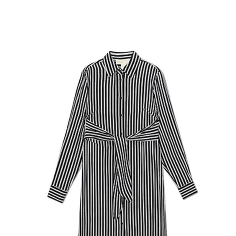 Michael Kors FW23 Striped Print Split Hem Shirt Dress Women Dresses Black MF381Z1AR3-001