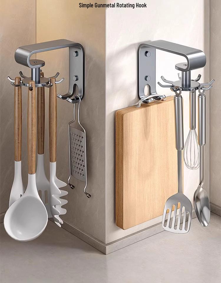 Kitchen Octopus Rotating Hook: Punch-Free Wall-Mounted Hanging Rack for Pot, Spatula, Spoon, and Cutting Board Storage.